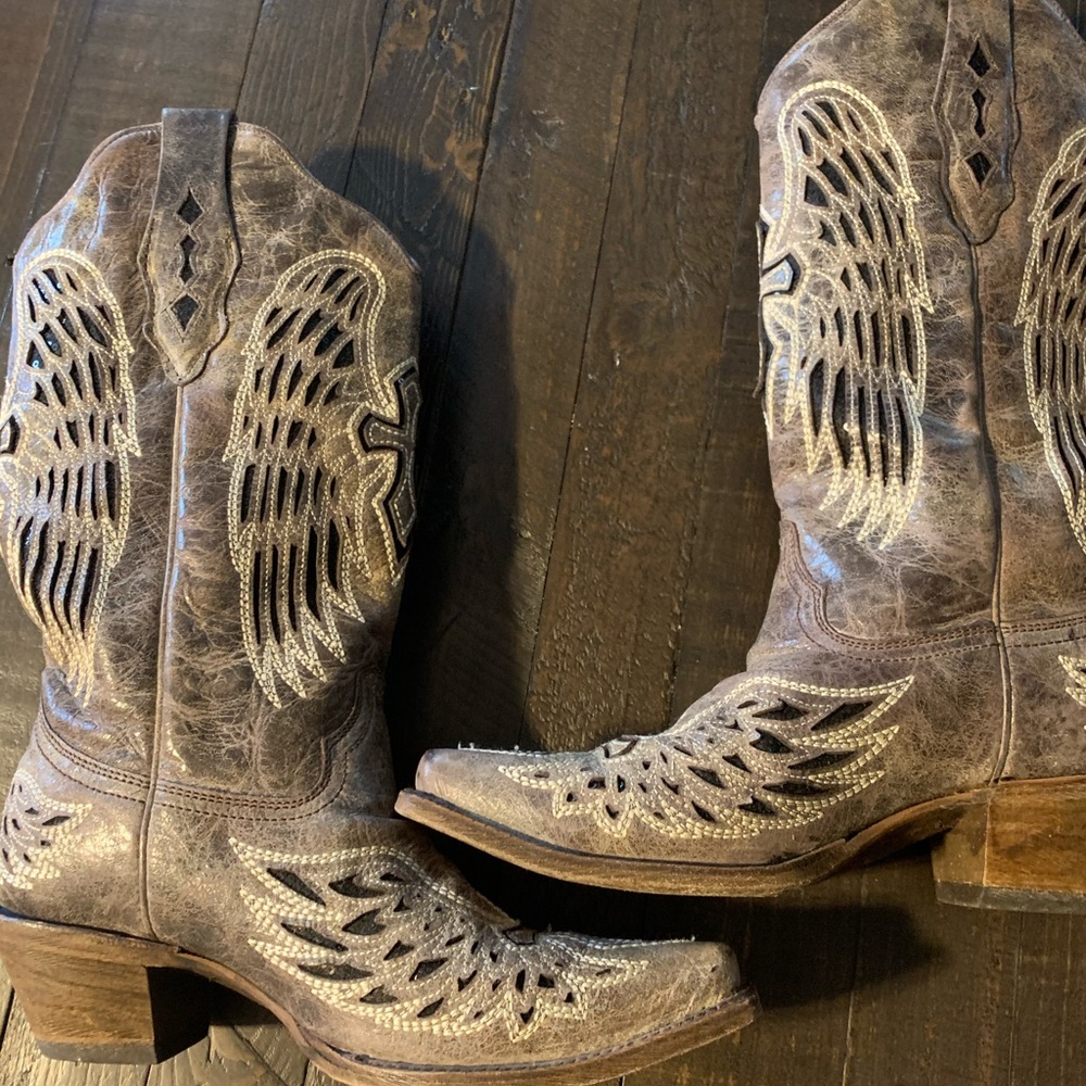 Brown with Black Sequin Heart Corral Boots